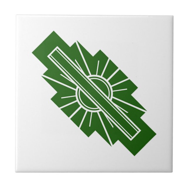 Azulejo Elemento solar Art Decó en verde oscuro (Frente)
