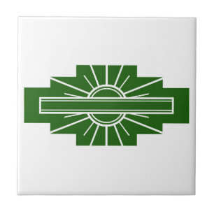 Azulejo Elemento solar Art Decó en verde oscuro