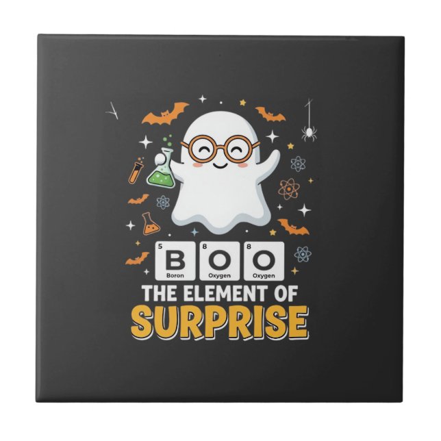 Azulejo Elemento sorpresa de fantasma de Halloween Boo Dis (Frente)