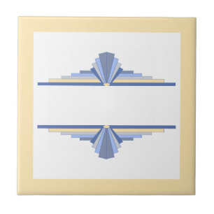 Azulejo Elementos Art Deco de cerámica azul crema y ceniza