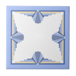 Azulejo Elementos Art deco en azul crema y ceniza