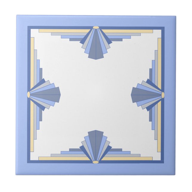 Azulejo Elementos Art Decó en azul crema y ceniza (Frente)