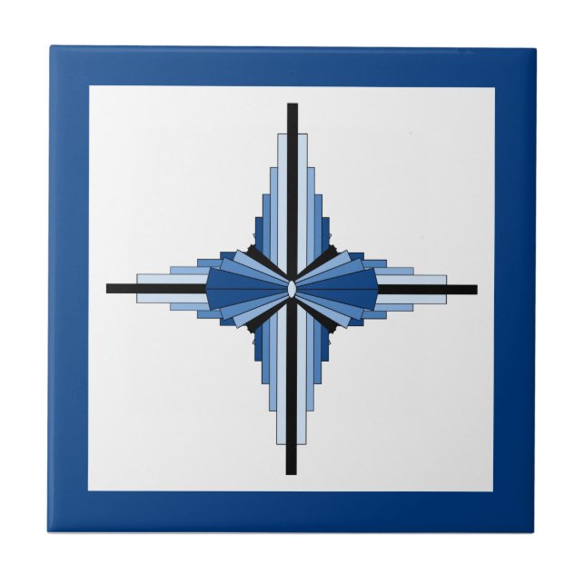 Azulejo Elementos Art Deco en azul, marina y negro (Frente)