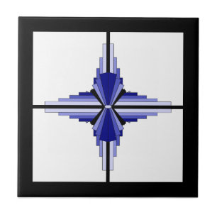 Azulejo Elementos Art Deco en azul y negro