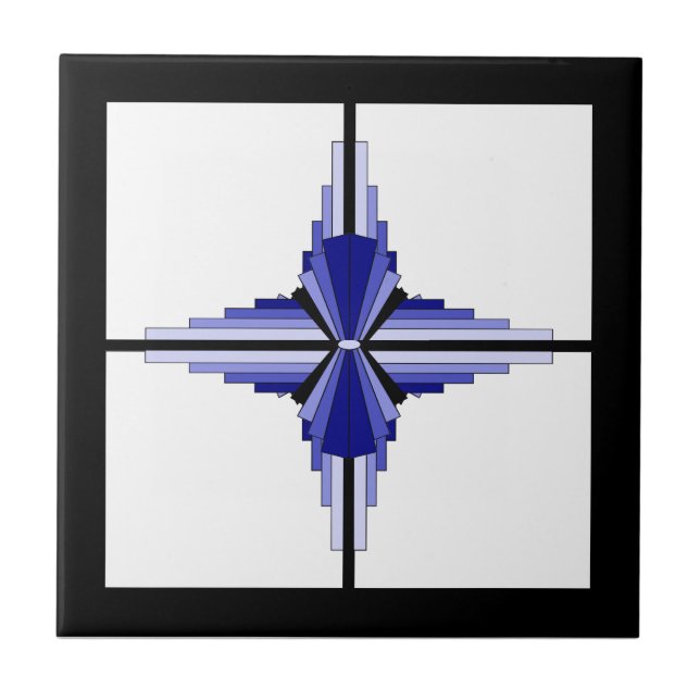 Azulejo Elementos Art Deco en azul y negro (Frente)