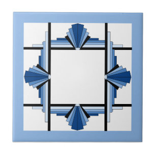 Azulejo Elementos Art Déco en cerámica azul, marina y negr