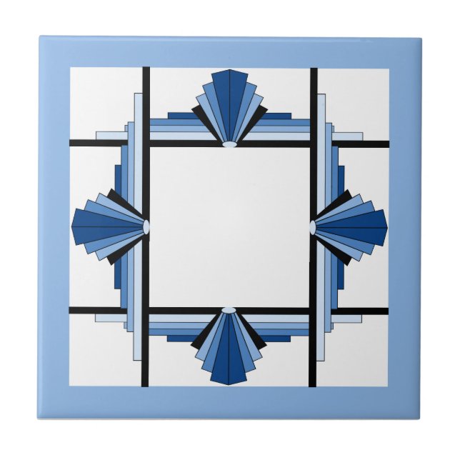 Azulejo Elementos Art Déco en cerámica azul, marina y negr (Frente)