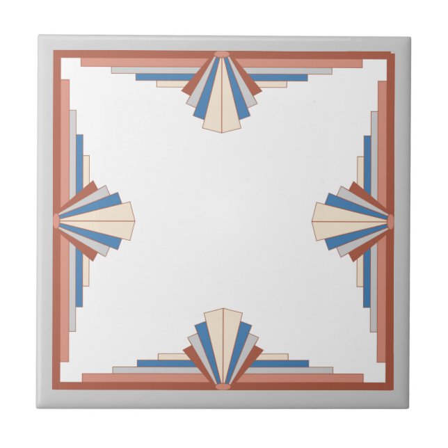 Azulejo Elementos Art Decó en oro rosa, marrón y azul (Frente)