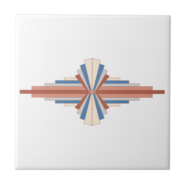 Azulejo Elementos Art Decó en oro rosa, marrón y azul (Frente)