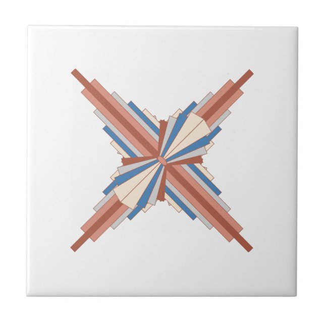 Azulejo Elementos Art Decó en oro rosa, marrón y azul (Frente)