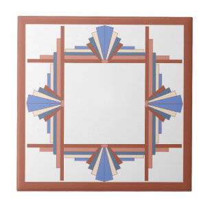 Azulejo Elementos Art Decó en oro y azul rosa