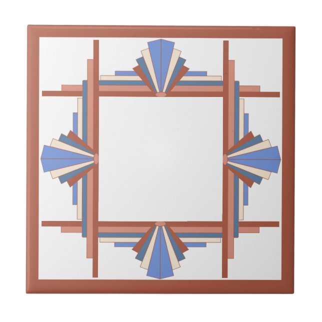 Azulejo Elementos Art Decó en oro y azul rosa (Frente)