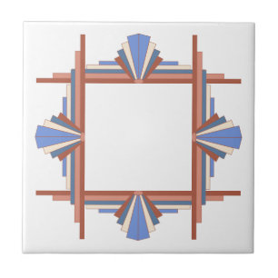 Azulejo Elementos Art Decó en oro y azul rosa