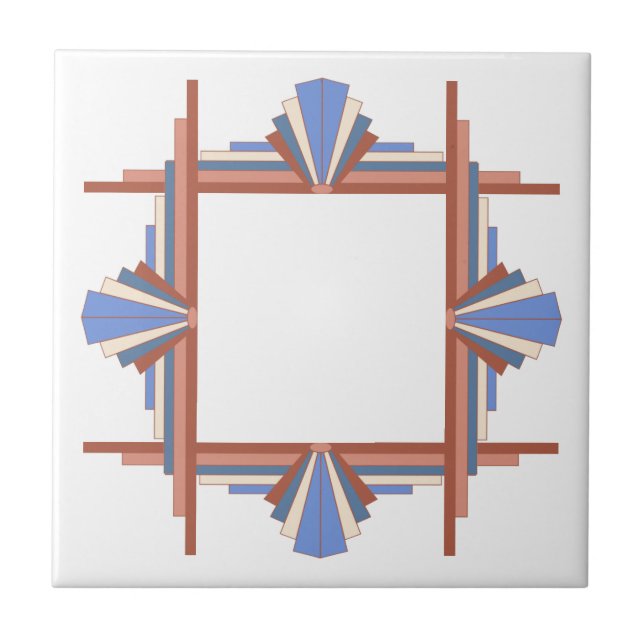 Azulejo Elementos Art Decó en oro y azul rosa (Frente)