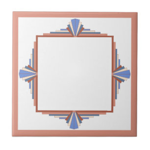 Azulejo Elementos Art Decó en oro y azul rosa