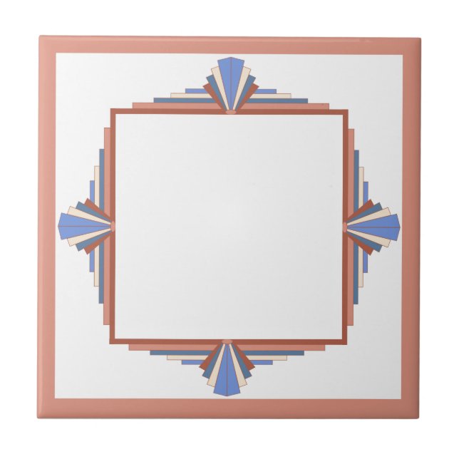 Azulejo Elementos Art Decó en oro y azul rosa (Frente)