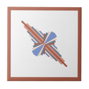 Azulejo Elementos Art Decó en oro y azul rosa