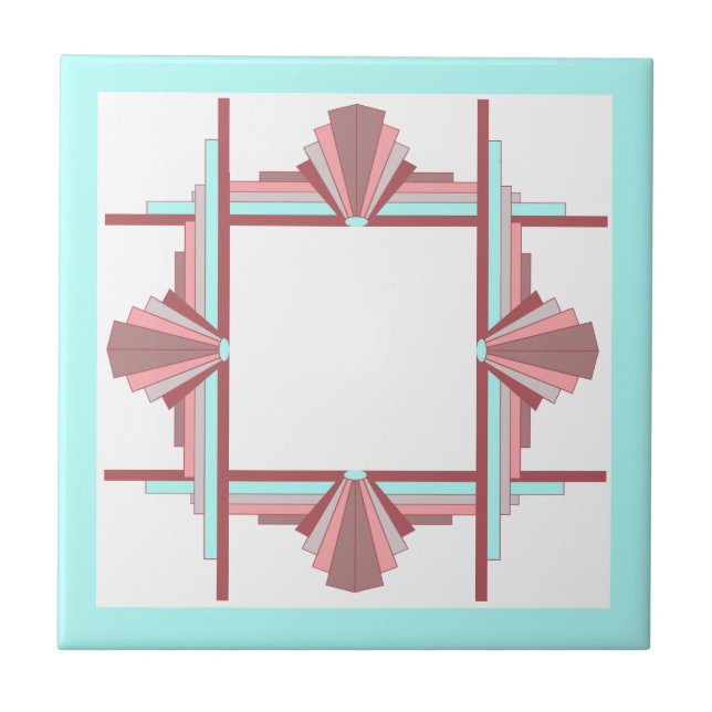 Azulejo Elementos Art Deco en rosa oscuro y azul (Frente)