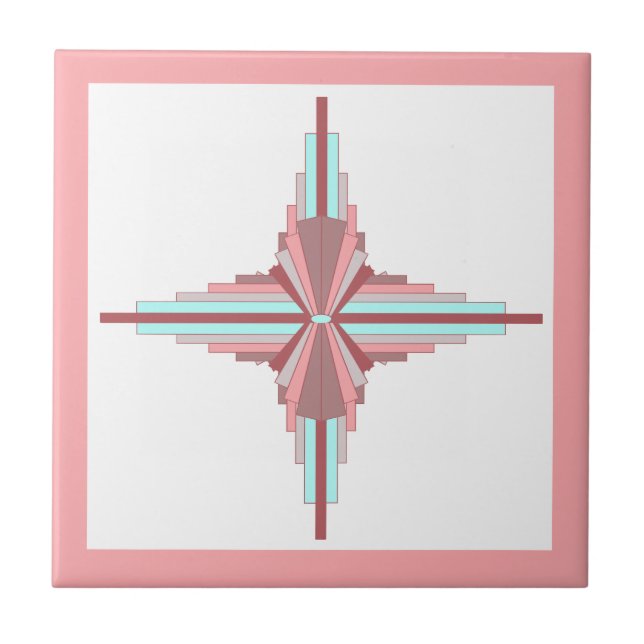 Azulejo Elementos Art Deco en rosa oscuro y azul (Frente)