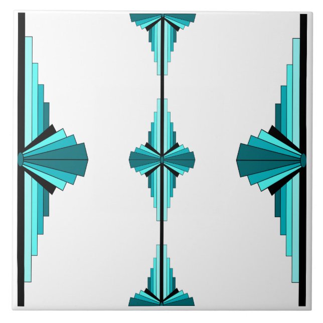 Azulejo Elementos Art Deco en verde verde azulado (Frente)