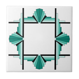 Azulejo Elementos Art Deco en verde verde azulado y negro
