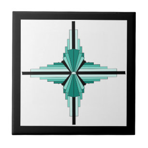 Azulejo Elementos Art Deco en verde verde azulado y negro