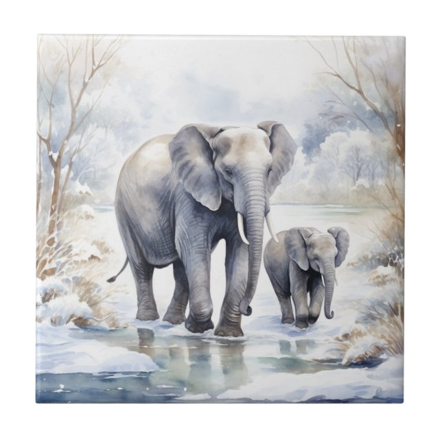 Azulejo Elephant and Baby (Frente)