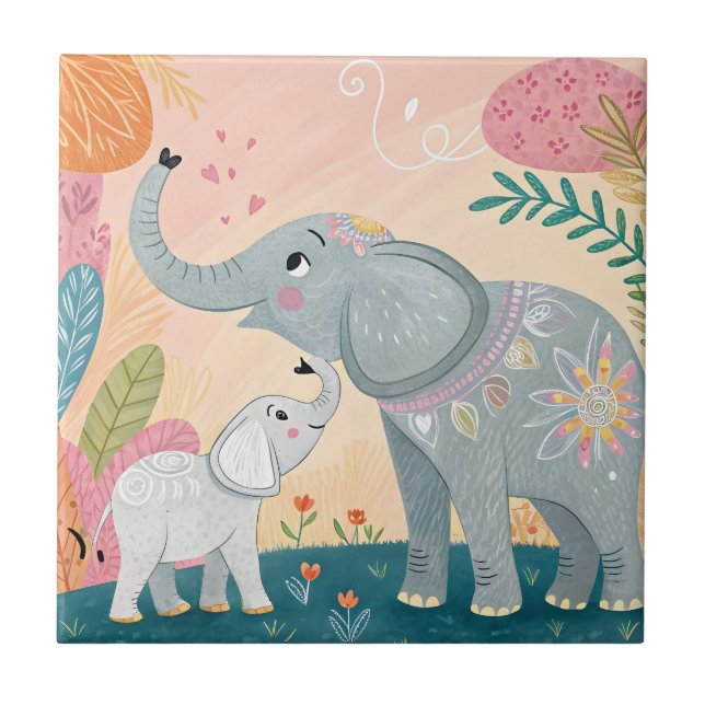 Azulejo Elephant Mom and Baby (Frente)