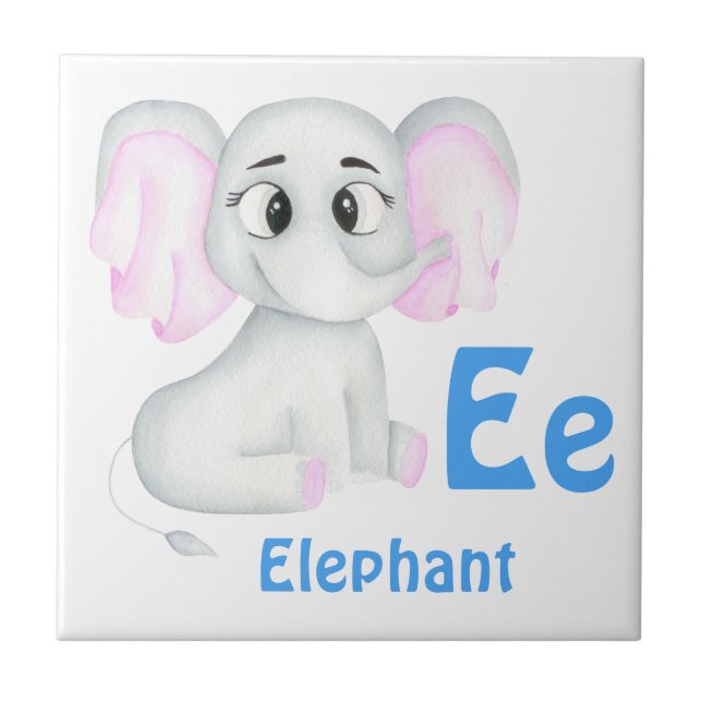 Azulejo Elephant personalizar ABC: Letra E - Añadir tu nom (Frente)