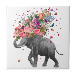 Azulejo Elephant Splash Ceramic Photo Tile