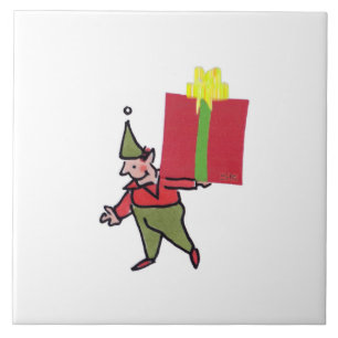 Azulejo Elf con caja roja gran cerámica blanca