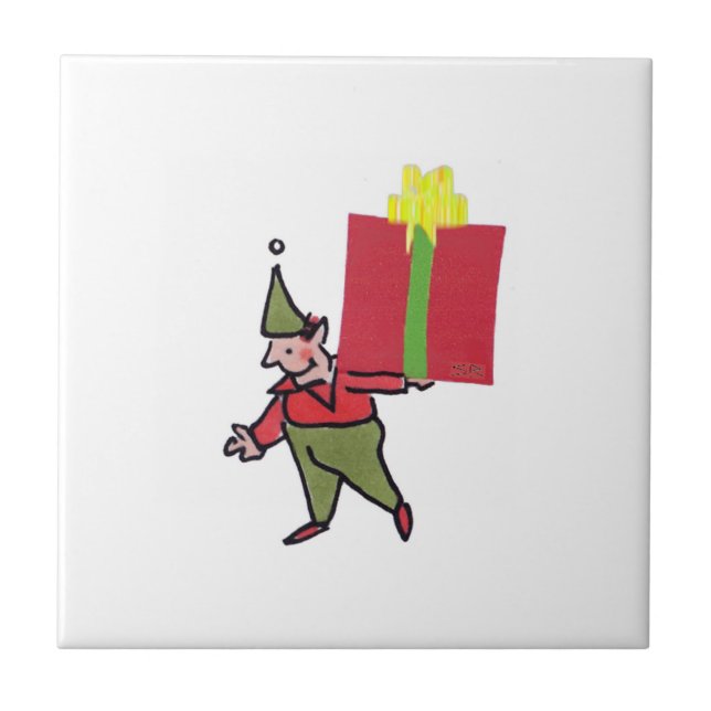 Azulejo Elf con caja roja pequeña cerámica blanca (Frente)