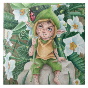 Azulejo Elf Pixie Y Ladybird Watercolor