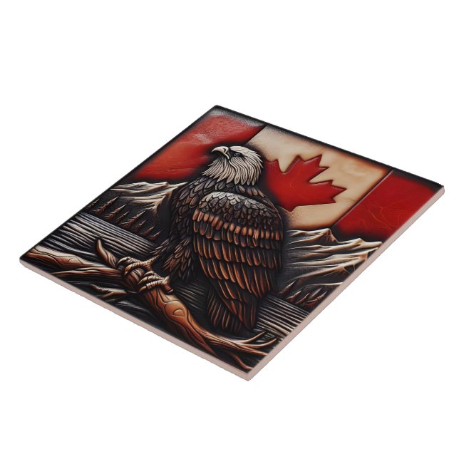 Azulejo Emblema de águila sobre la bandera canadiense con  (Lado)
