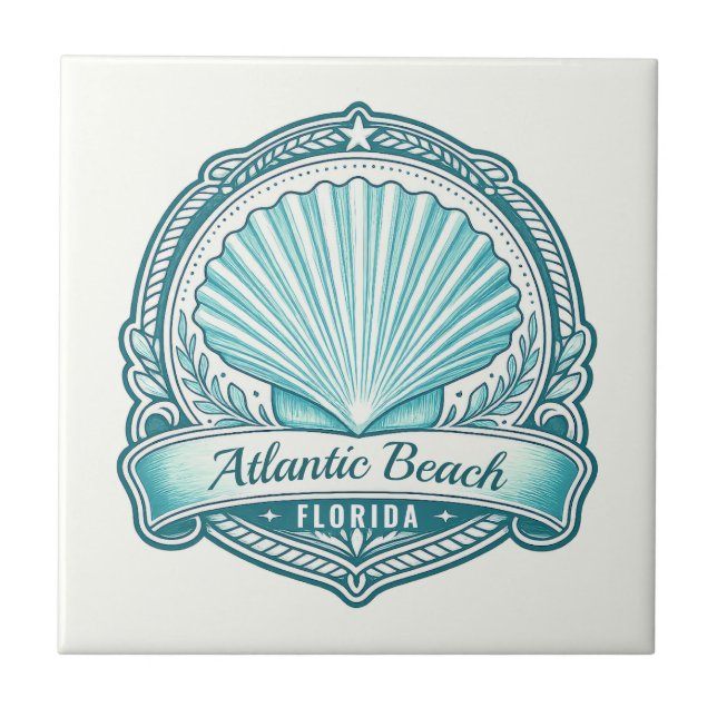 Azulejo Emblema de concha marina costera de Atlantic Beach (Frente)