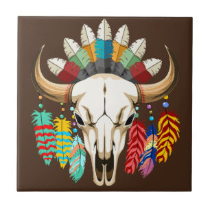 Azulejo Emblema de cráneo de búfalo nativo americano