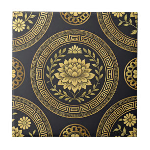 Azulejo Emblema de oro del Mandala de Loto de Lujo
