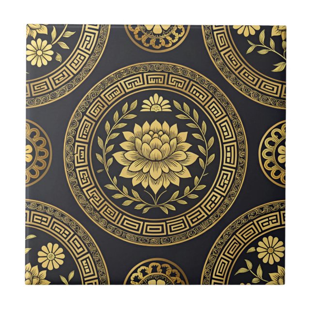 Azulejo Emblema de oro del Mandala de Loto de Lujo (Frente)