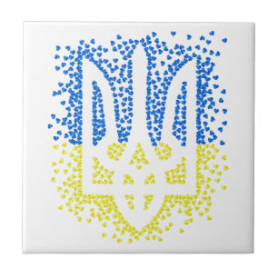 Azulejo Emblema ucraniano trident tryzub esparce corazones