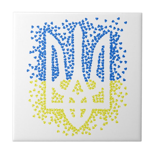 Azulejo Emblema ucraniano trident tryzub esparce corazones (Frente)