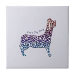 Azulejo Embossed Indigo Gradient Paw Print Dog Outline