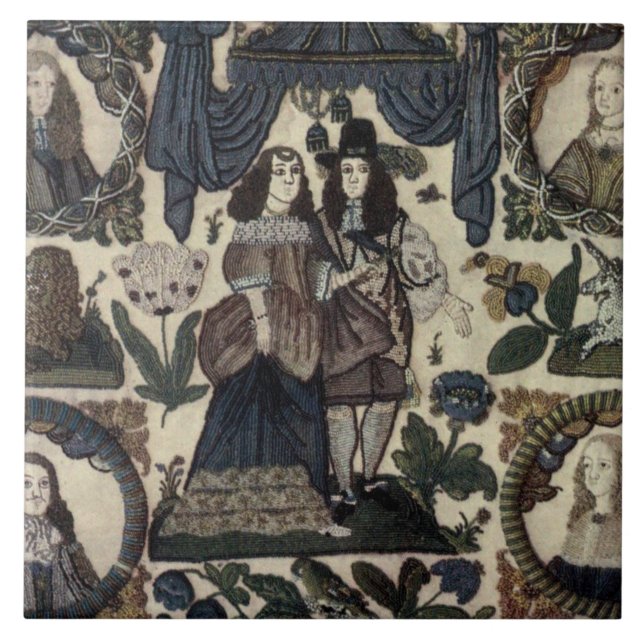 Azulejo Embroidery de Beadwork Charles II y su reina (Frente)