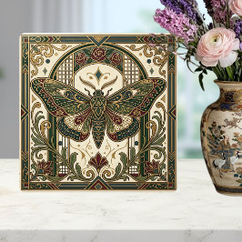Azulejo Emerald Art Nouveau Moth Decorative Tile