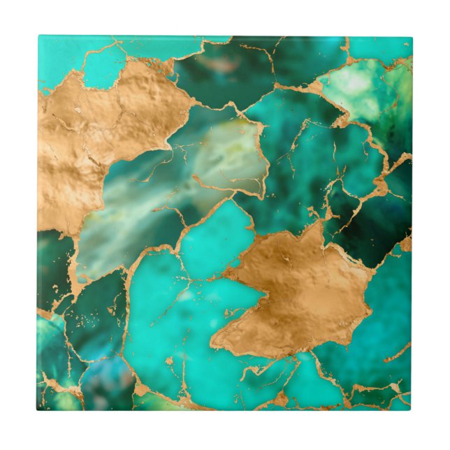 Azulejo Emerald Green and Gold abstract (Frente)
