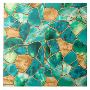 Azulejo Emerald Green and Gold cells abstract