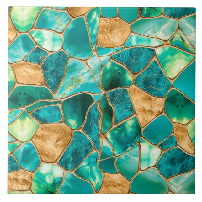 Azulejo Emerald Green and Gold cells abstract (Frente)