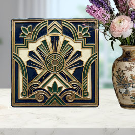 Azulejo Emerald Navy Gold Art Deco Sun Rays Geometric 