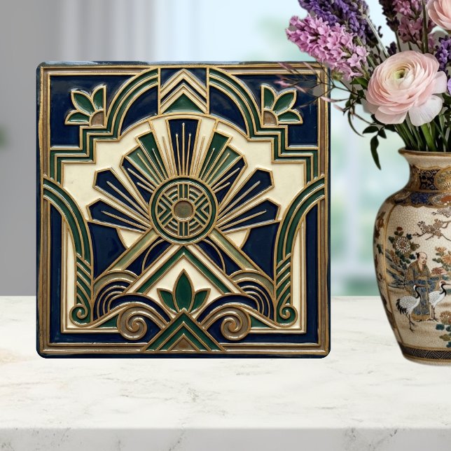 Azulejo Emerald Navy Gold Art Deco Sun Rays Geometric  (Subido por el creador)