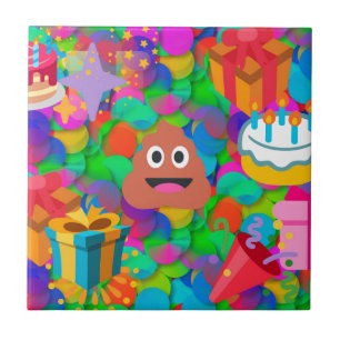 Azulejo emoji de caca de cumpleaños feliz