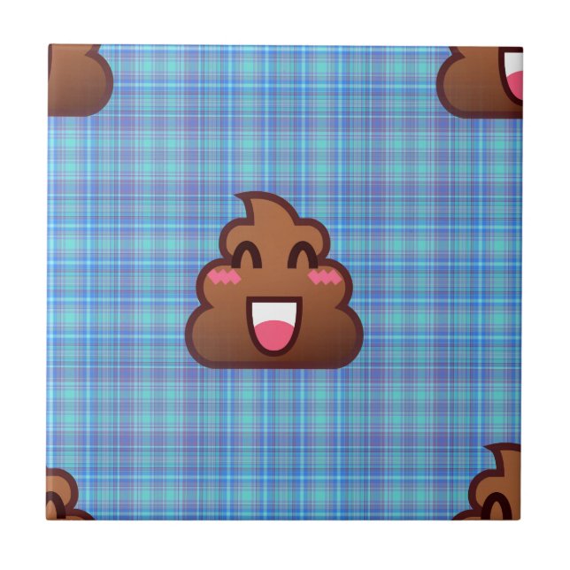 Azulejo emoji de caca de plaid (Frente)